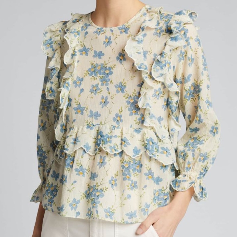 THE GREAT. Blue Bonnet Flutter Top - Size 1